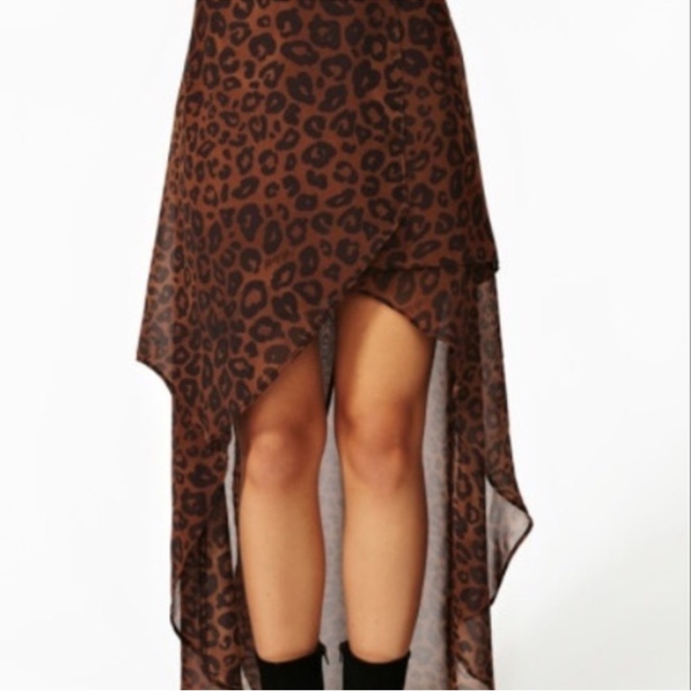 Nasty Gal Leopard Print Asymmetric Sheer Midi Skirt Festival Y2K Indie Sleaze - Picture 2 of 12